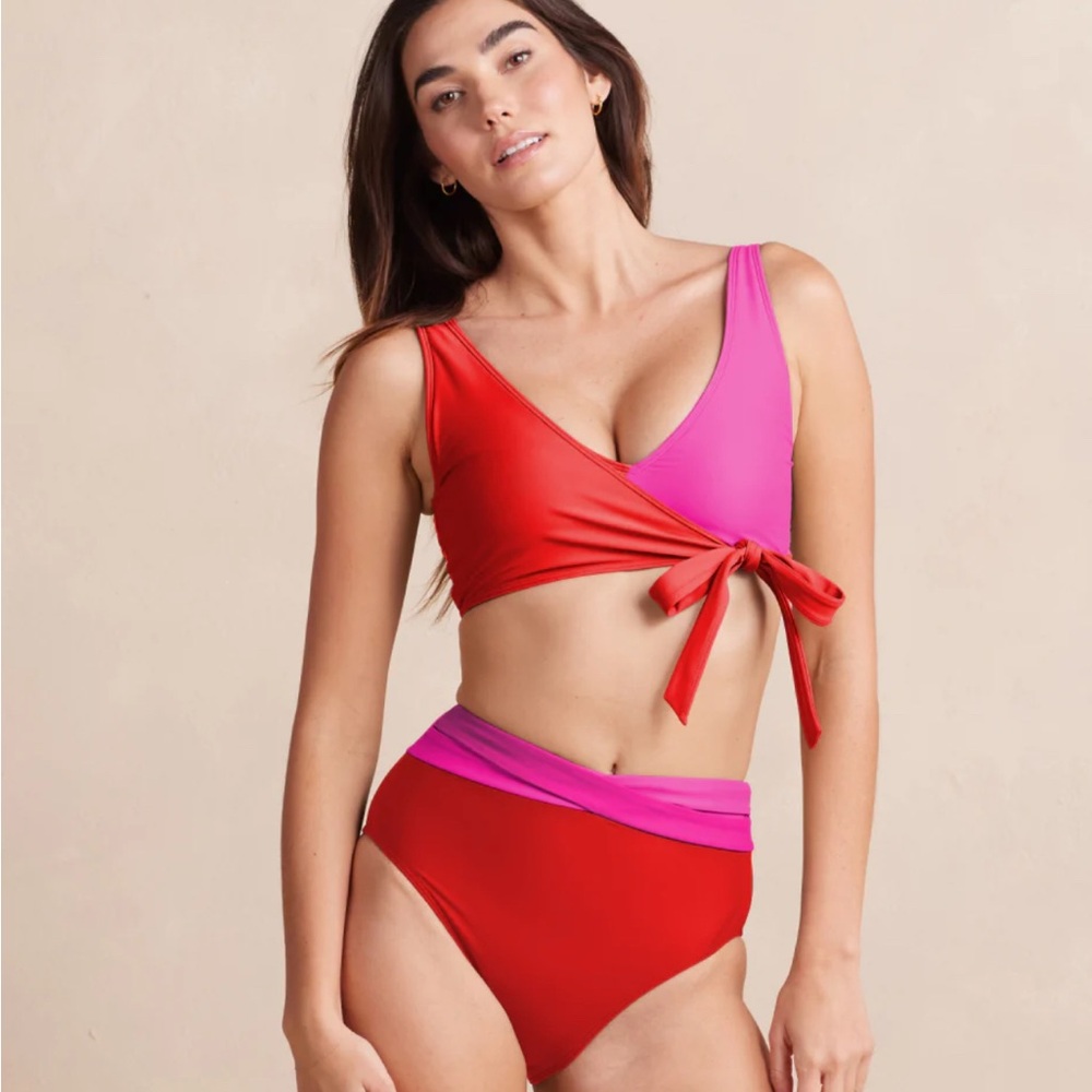 Summersalt Red and Pink Color-Block Bikini
